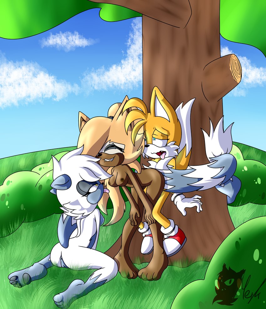 age_difference anthro female female/female ffm ffm_threesome group group_sex long_tail male male/female older_female plant sex tail threesome tree trio younger_male meyk idw_publishing sega sonic_the_hedgehog_(comics) sonic_the_hedgehog_(idw) sonic_the_hedgehog_(series) miles_prower tangle_the_lemur whisper_the_wolf canid canine canis fox lemur mammal primate ring-tailed_lemur strepsirrhine wolf absurd_res hi_res