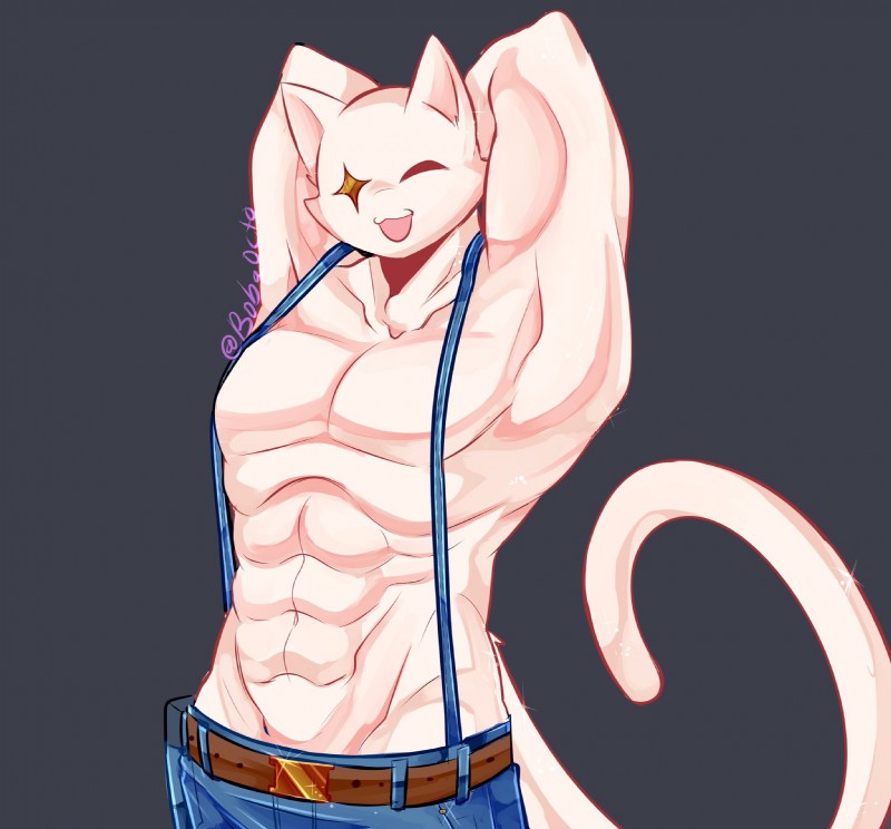 abs anthro belt belt_buckle black_background bottomwear buckle clothing denim denim_bottomwear denim_clothing fur hands_behind_head jeans male muscular muscular_anthro muscular_male pants pose simple_background solo sparkles white_body white_fur bobaocto epic_games fortnite meowscles meowscles_(ghost) domestic_cat felid feline felis mammal 2020 hi_res signature