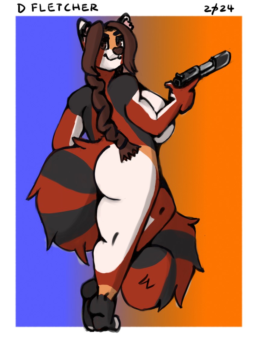 anthro beretta_92 big_tail black_body black_fur braided_hair breasts brown_hair female fur hair nude nude_anthro nude_female red_body red_fur solo tail white_body d.fletcher cannoli_(d.fletcher) ailurid mammal red_panda 2024 artist_name shaded simple_shading