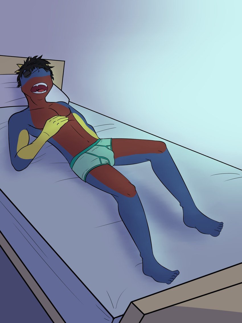 anthro anthrofied bed briefs bulge clothed clothing furniture green_briefs green_clothing green_underwear lying male on_back on_bed pokemorph sleeping solo topless underwear underwear_only fuze nintendo pokemon carvanha generation_3_pokemon pokemon_(species) 3:4 hi_res