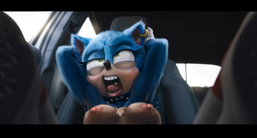 ahegao anthro aroused aroused_face black_bars blue_body blue_fur bodily_fluids breasts chest_tuft clothed clothing collar countershading crossgender ear_piercing ear_ring erect_nipples eye_roll eyelashes female fucked_silly fur gloves green_eyes hands_behind_head handwear lactating looking_pleasured medium_breasts mtf_crossgender nipples piercing pink_nipples ring_piercing screencap solo spiked_collar spikes tan_body tan_countershading tongue tongue_out topless topless_anthro topless_female tuft shadman third-party_edit sega sonic_the_hedgehog_(film) sonic_the_hedgehog_(series) sonic_the_hedgehog ugly_sonic eulipotyphlan hedgehog mammal 2019 hi_res letterbox