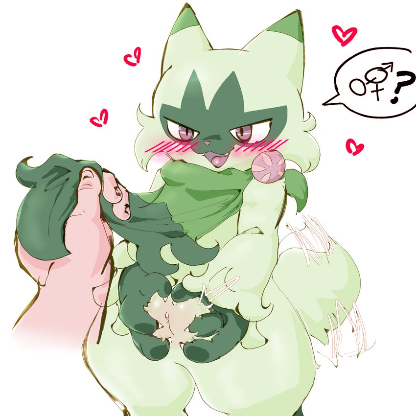 anthro blush blush_lines disembodied_hand duo fangs female female_on_human female_symbol gender_symbol gender_symbol_penetration genitals green_body happy heart_symbol human_on_anthro interspecies larger_human larger_male male male/female male/female_symbol male_on_anthro male_symbol on_model open_mouth pokephilia presenting presenting_pussy pussy question_mark red_eyes requesting scarf_pull sex_request sexuality_symbol size_difference smaller_anthro smaller_female speech_bubble symbol tail tail_motion tailwag teeth tongue aka_leopard nintendo pokemon felid feline floragato generation_9_pokemon human mammal pokemon_(species) 1:1 absurd_res digital_drawing_(artwork) digital_media_(artwork) hi_res