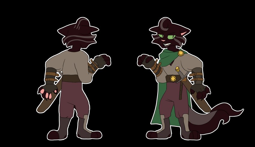 anthro cape clothed clothing female melee_weapon solo sword weapon battycat charlotte_(battycat) domestic_cat felid feline felis mammal absurd_res alpha_channel hi_res model_sheet