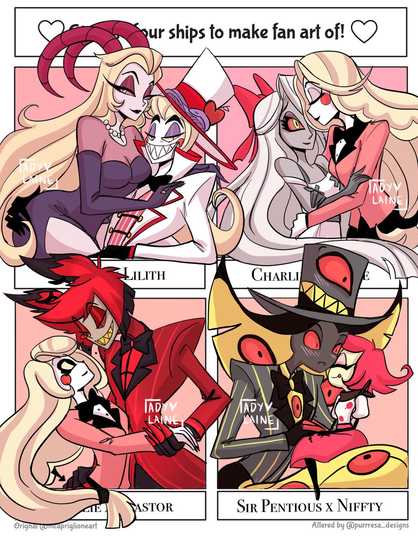 lilith magne, sir pentious, alastor, lucifer, niffty, and etc (hazbin hotel) created by ady laine