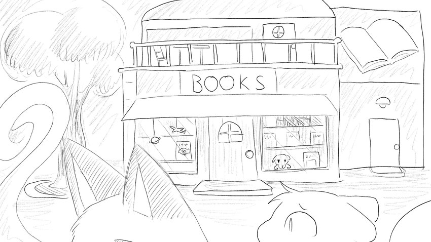 anthro book bookshelf bookstore duo female fur furniture male merchandise outside plant plushie smoke smoking tail text tree dragonweirdo animal_crossing nintendo k.k._slider marshal_(animal_crossing) olivia_(animal_crossing) domestic_cat felid feline felis mammal rodent sciurid tree_squirrel 16:9 dialogue_in_description english_text greyscale hi_res monochrome widescreen