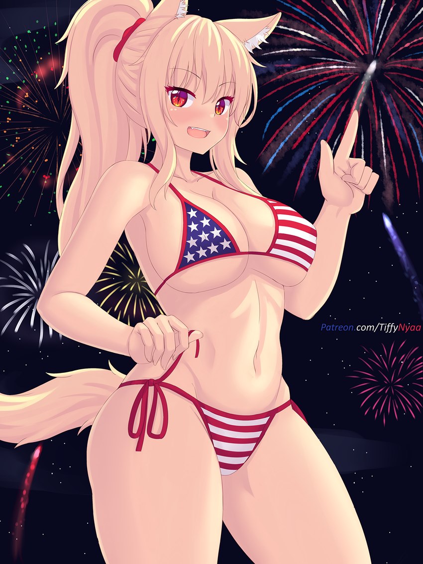 5_fingers alternative_fashion amekaji american_flag american_flag_bikini big_breasts bikini blonde_hair breasts clothed clothing colored_edge_bikini eyebrow_through_hair eyebrows female fingers fireworks flag_bikini flag_clothing flag_swimwear gyaru hair holding_strap holidays inner_ear_fluff j-fashion long_hair looking_at_viewer navel open_mouth open_smile ponytail print_bikini print_clothing print_swimwear pupils red_eyes side-tie_bikini side-tie_clothing side-tie_swimwear slit_pupils smile solo string_bikini swimwear text translucent translucent_hair triangle_bikini tuft two-piece_swimsuit united_states_of_america fastrunner2024 4th_of_july tiffy_(fastrunner2024) animal_humanoid felid felid_humanoid humanoid mammal mammal_humanoid 2022 3:4 digital_media_(artwork) hi_res url