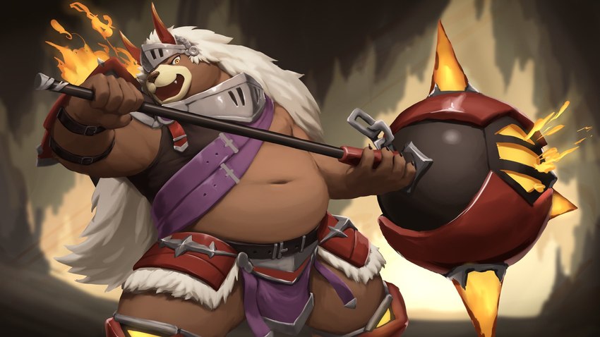 5_fingers anthro armor belly big_belly biped bottomwear brown_body cave claws clothing dire fingers headgear helmet humanoid_hands kemono loincloth male navel overweight overweight_male solo unconvincing_armor weapon barontoko sdorica dagger_(sdorica_sunset) bear mammal 16:9 2022 colored hi_res widescreen