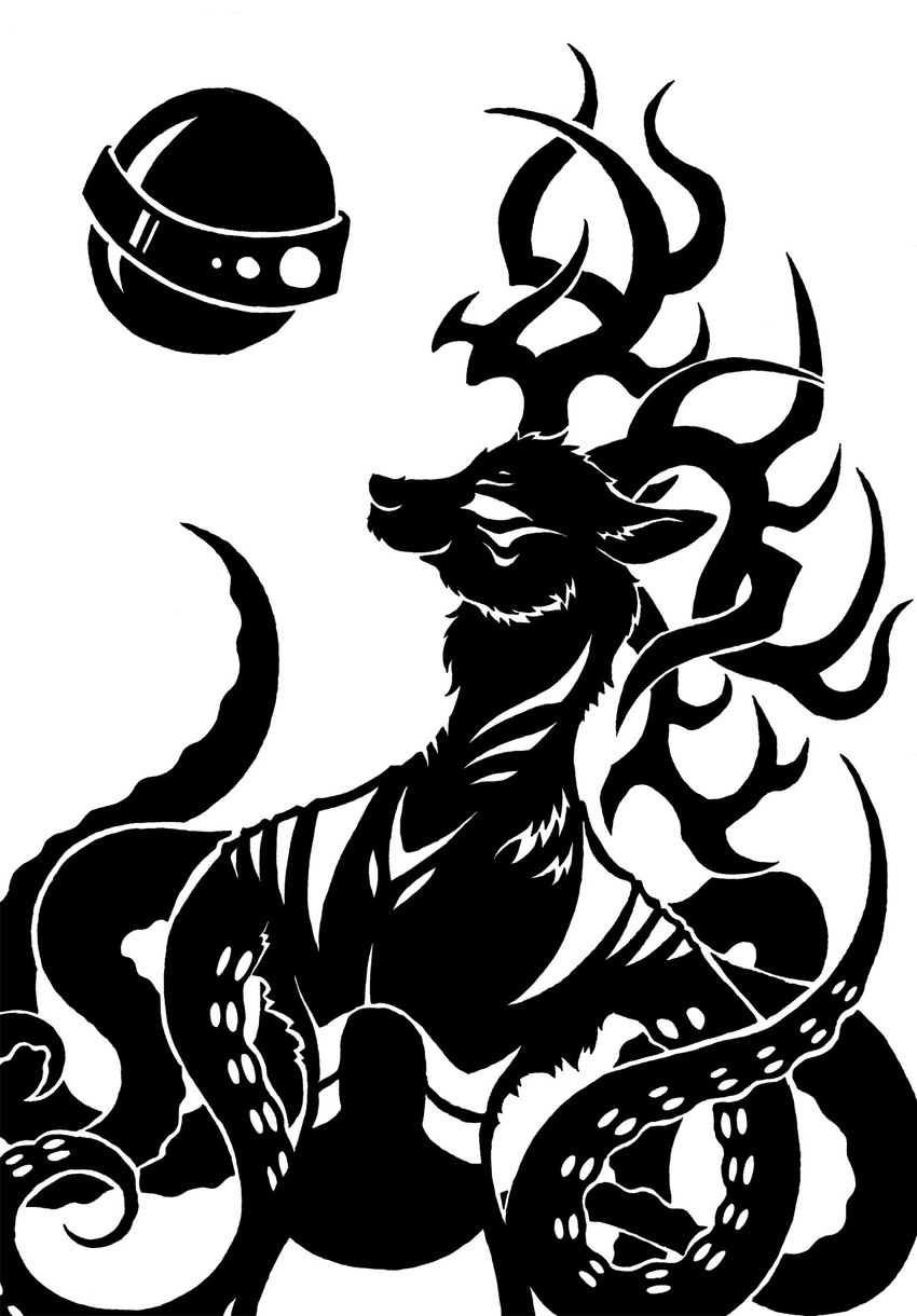 3_horns ambiguous_gender anthro antlers arm_markings asymmetrical_horns chest_markings deer_ears duo empty_eyes eye_contact floating fur horn looking_at_another looking_down_at_another looking_up_at_another machine markings multi_horn multi_limb neck_markings outline science_fiction shoulder_markings silhouette simple_background smile striped_body striped_fur striped_markings stripes suckers tentacle_arms tentacles torso_markings white_background white_outline sunnyclockwork scp_foundation scp-1972-a scp-1972-b alien cephalopod chimera deer mammal marine mollusk moose new_world_deer robot sphere_creature 2014 black_and_white digital_drawing_(artwork) digital_media_(artwork) hi_res monochrome