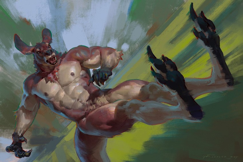 3_toes 5_fingers abs action_pose anthro arm_tuft attack balancing_on_tail biped claws crotch_tuft elbow_tuft feet finger_claws fingers full_foot_pawpads fur kick male muscular muscular_male neck_tuft nipples nude open_mouth pawpads pecs pose realistic solo tail teeth toes tuft taran_fiddler weretober weretober2024 kangaroo macropod mammal marsupial werecreature werekangaroo weremacropod weremarsupial 2024 3:2 hi_res signature