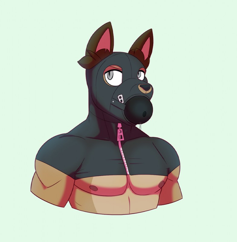 anthro ball_gag bdsm bodily_fluids drooling frown gag gag_mask gagged gimp_mask large_gag male mask saliva solo submissive submissive_male zipper creaturecorp roki canid canine canis domestic_cat domestic_dog felid feline felis mammal