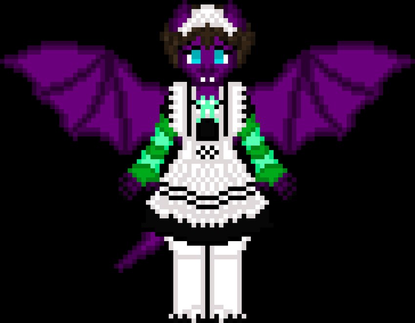 anthro clothing maid_uniform male solo uniform lunalyst mythology bat dragon mammal mythological_creature mythological_scalie scalie alpha_channel digital_media_(artwork) pixel_(artwork)