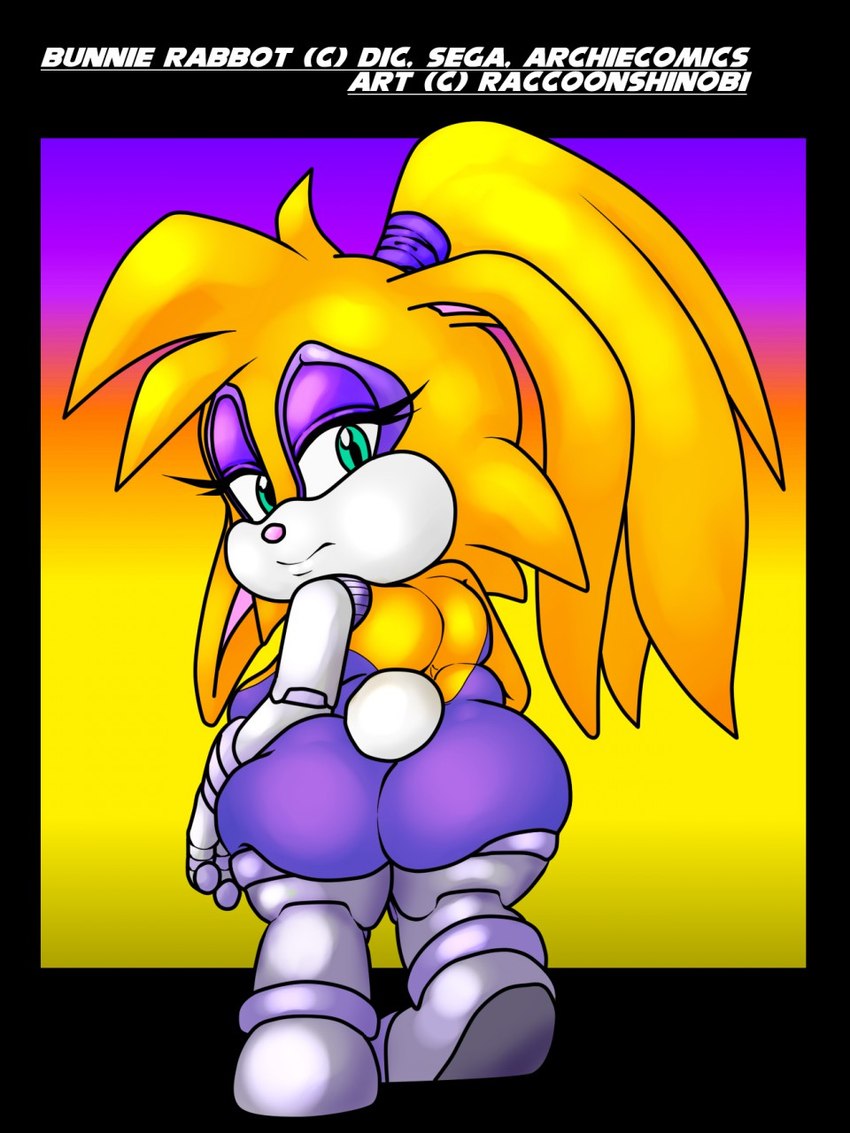 anthro big_butt bodysuit butt clothing cybernetic_arm cybernetic_limb cybernetics female fur green_eyes hair handwear long_ears long_hair looking_back machine overweight overweight_female ponytail shy skinsuit solo tight_clothing yellow_body yellow_fur raccoonshinobi archie_comics sega sonic_the_hedgehog_(archie) sonic_the_hedgehog_(comics) sonic_the_hedgehog_(series) bunnie_rabbot lagomorph leporid mammal rabbit 2014 3:4 hi_res