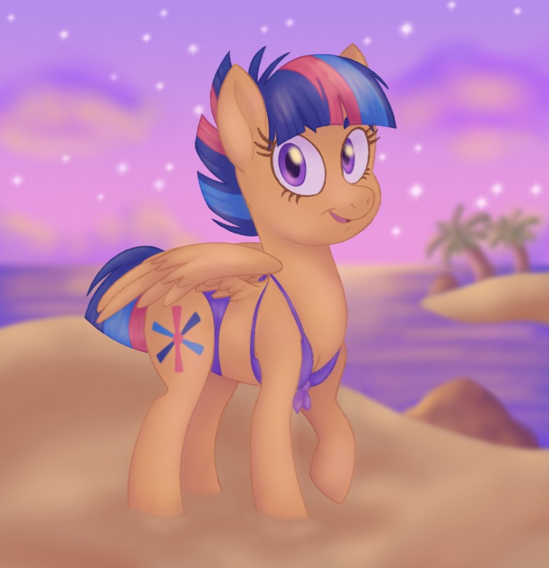 beach cutie_mark feral fur looking_at_viewer orange_body orange_fur outside purple_eyes seaside solo wings itoruna hasbro my_little_pony starburst_(character) 2019 hi_res