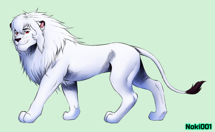 black_nose feral fur green_background male mane paws simple_background smile solo standing whiskers white_body white_fur white_mane noki001 kimba_the_white_lion osamu_tezuka kimba felid feline lion mammal pantherine hi_res