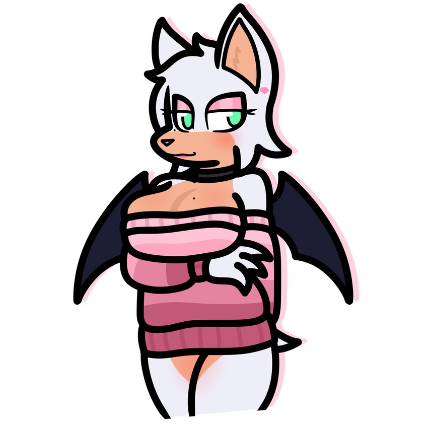 anthro bottomless clothed clothing female female_anthro solo sweater sweater_only topwear topwear_only scourgesolace_(artist) sega sonic_the_hedgehog_(series) rouge_the_bat bat mammal 1:1 hi_res sketch