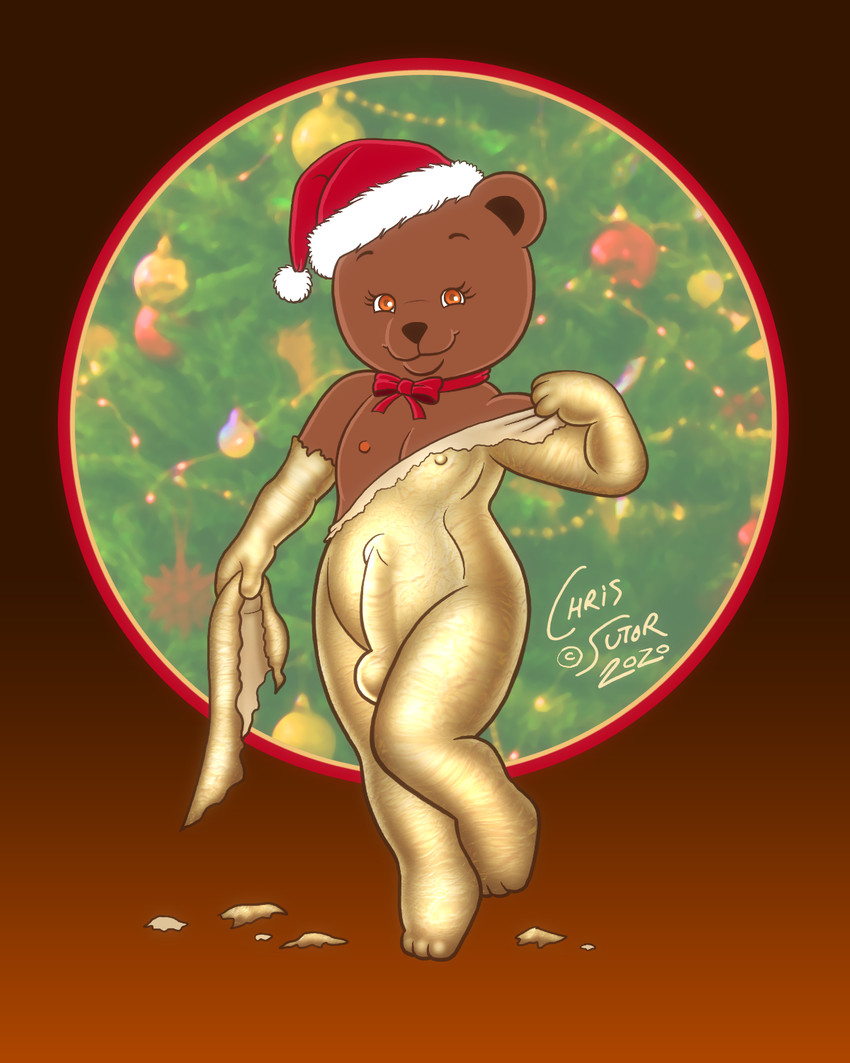 anthro bow_tie candy chocolate christmas_clothing christmas_headwear christmas_lights christmas_tree clothed clothing dessert erection erection_under_clothing foil food gold_(metal) hat headgear headwear holidays male nipple_outline nipples plant plushie ribbons ripping santa_hat solo striptease teddy_bear torn_clothing tree undressing chris_sutor christmas bear mammal 2020 4:5 hi_res