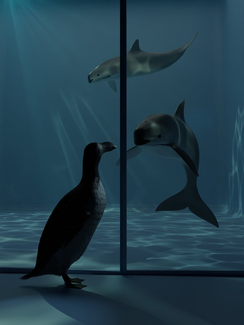 ambiguous_gender aquarium feral group symbolism trio vivarium rpalaeo alcid avian bird cetacean dolphin great_auk lari mammal marine porpoise recently_extinct_species toothed_whale vaquita 3:4 3d_(artwork) digital_media_(artwork) hi_res