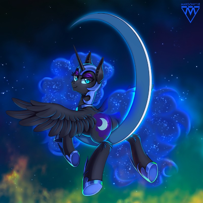 black_body black_feathers butt cosmic_hair cutie_mark ethereal_hair feathered_wings feathers female feral hooves horn pseudo_hair solo wings margony friendship_is_magic hasbro my_little_pony mythology nightmare_moon_(mlp) equid equine mammal mythological_creature mythological_equine winged_unicorn 1:1 2018 digital_media_(artwork) hi_res