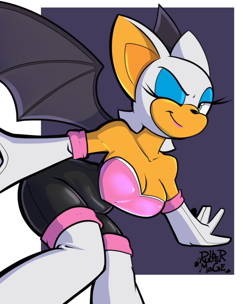 anthro blue_eyes breasts female looking_away membrane_(anatomy) membranous_wings one_eye_closed simple_background smile solo white_body wings rubbermage sega sonic_the_hedgehog_(series) rouge_the_bat bat mammal 2021 hi_res