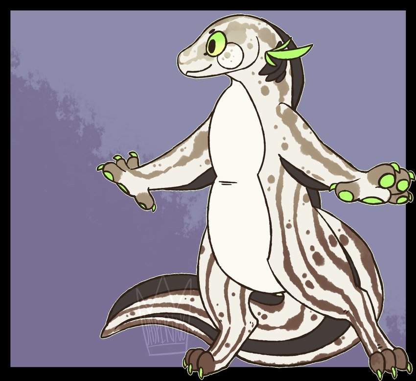 ambiguous_gender anthro brown_fin brown_markings claws digitigrade featureless_crotch feet gills green_claws green_eyes green_outline green_pawpads handpaw hindpaw markings outline pawpads paws purple_background simple_background smile snout solo standing tail tailbutt tan_body wide_crotch jaspering fish lobe-finned_fish lungfish marine 2017 alpha_channel digital_drawing_(artwork) digital_media_(artwork) flat_colors full-length_portrait hi_res portrait