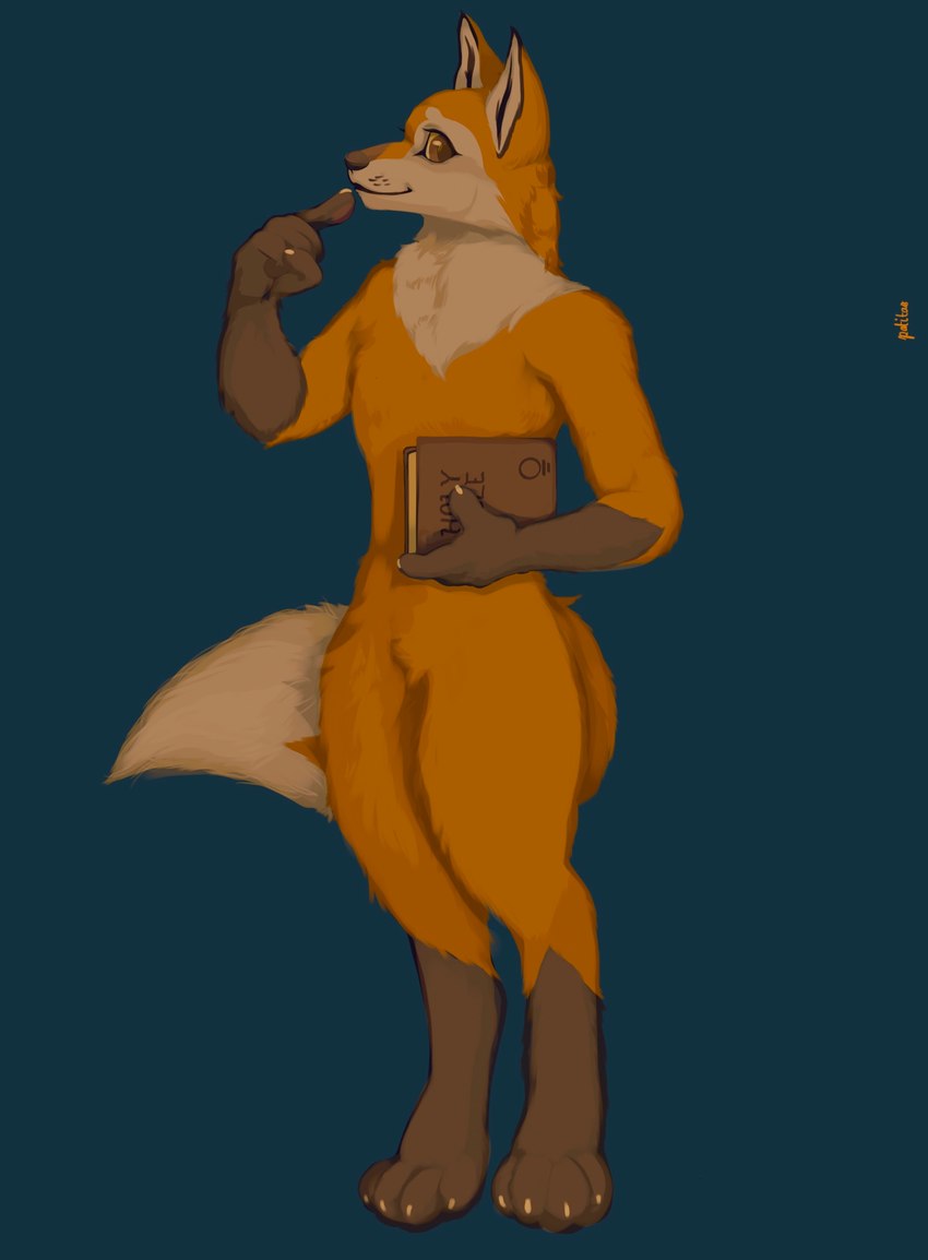 anthro blue_background book brown_body brown_eyes brown_fur digitigrade featureless_crotch feet fur hindpaw holding_bible holding_book holding_object humanoid_hands male nude orange_body orange_fur paws simple_background solo standing tail tan_body tan_fur unknown_artist bible canid canine fox mammal red_fox true_fox absurd_res digital_media_(artwork) digital_painting_(artwork) full-length_portrait hi_res painting_(artwork) portrait shaded