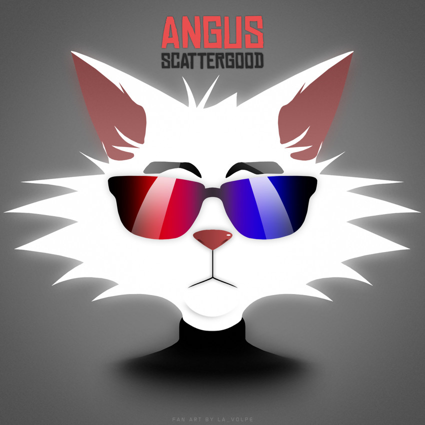 abstract_art black_eyewear black_glasses clothing eyewear fur glasses male pink_nose solo text white_body white_fur la_volpe rock_dog angus_scattergood domestic_cat felid feline felis mammal 1:1 english_text hi_res