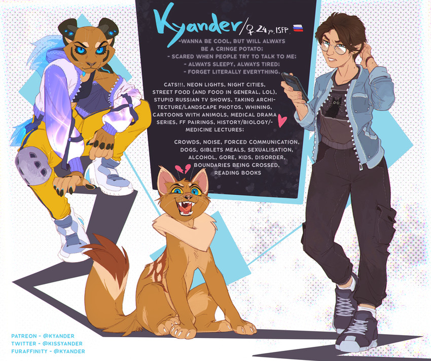 anthro blue_eyes breasts clothed clothing eyebrows eyelashes feet female feral footwear group hair open_mouth russian_flag shoes teeth text toes tongue trio kyander kissa_yander domestic_cat felid feline felis human mammal 2021 digital_media_(artwork) english_text