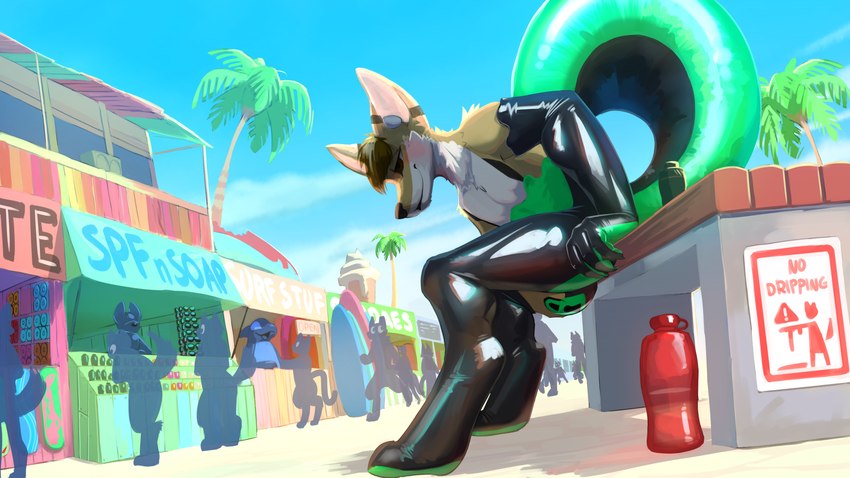 anthro beach blush detailed_background drone dronification eyewear group inflatable latex latex_transformation lock_bulge male null_bulge outside palm_tree piercing plant smile solo_focus store sunglasses sunscreen surfboard text transformation tree sexotheque kobaj animate_inanimate canid canine fennec_fox fox living_inflatable mammal true_fox 16:9 2025 4k absurd_res digital_media_(artwork) english_text hi_res widescreen