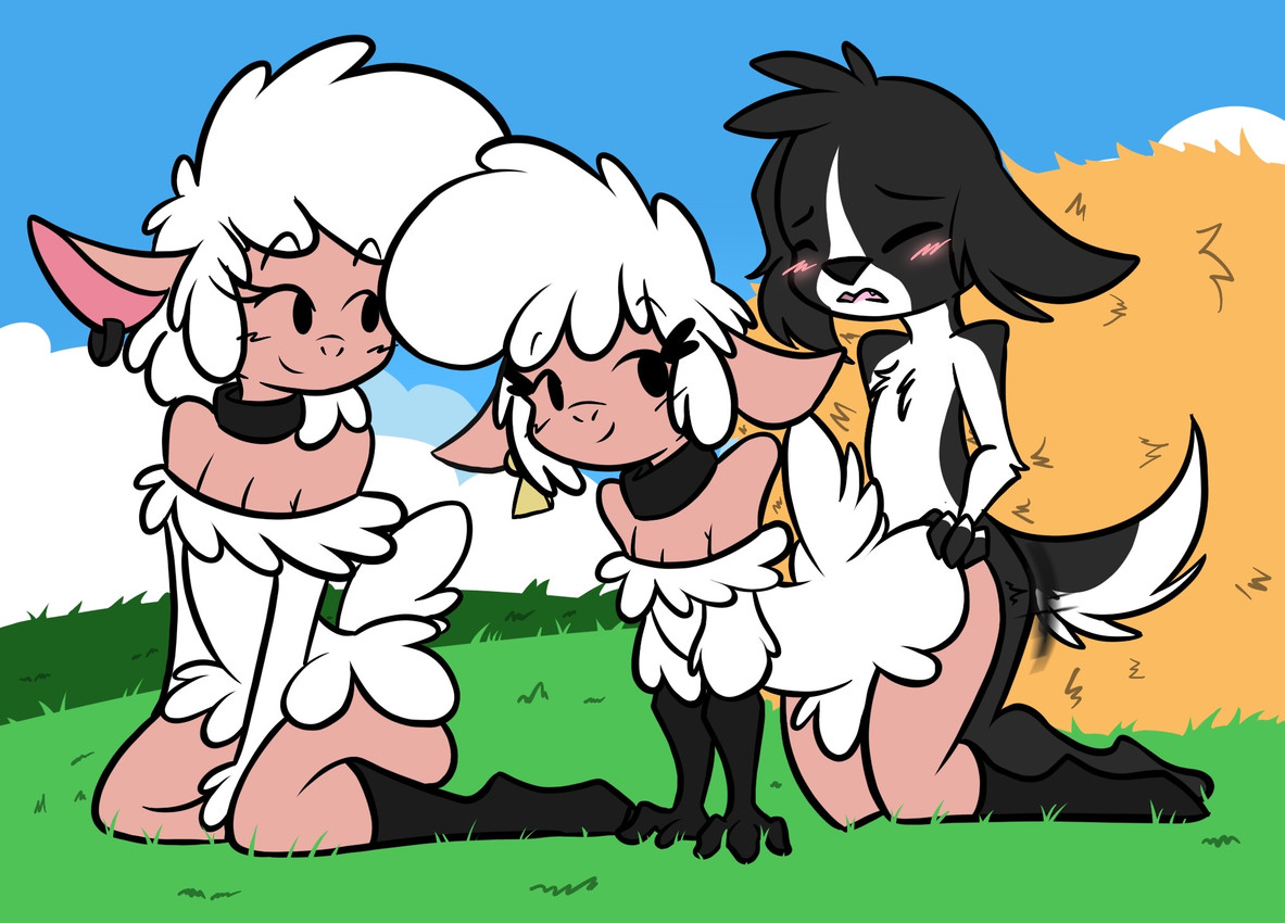 4_fingers adult_on_young age_difference all_fours ambiguous_penetration anthro anthro_on_anthro anthro_penetrated anthro_penetrating anthro_penetrating_anthro black_body black_collar black_ears black_eyebrows black_eyes black_fur black_nose black_tail blue_sky blush blush_lines breasts cleavage closed_smile clothed clothing cloud collar ear_piercing ear_ring ear_tag eyebrows eyelashes female female_anthro female_penetrated fingers fur grass group hand_on_butt hay hay_bale interspecies kneeling male male/female male_anthro male_penetrating male_penetrating_female mouth_closed multicolored_body multicolored_fur nude nude_anthro nude_male older_female older_penetrated open_mouth penetration penile penile_penetration piercing pink_body pink_ears pink_skin pink_tongue plant ring_piercing sex sitting sky smile tail thrusting tongue trio two_tone_body two_tone_fur two_tone_tail white_body white_fur white_tail wool_(fur) wool_hair young young_anthro young_male young_penetrating younger_male shinkaku droopy_(series) metro-goldwyn-mayer sheep_wrecked leggy_lamb bovid canid canine canis caprine domestic_dog domestic_sheep mammal sheep 2026 hi_res