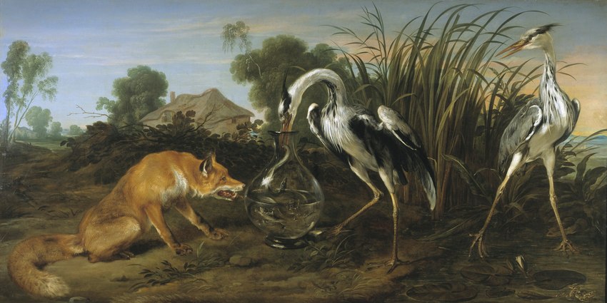 ambiguous_gender beak biped brown_body brown_fur building container detailed_background feathered_wings feathers feral fur glass glass_container group house licking nude open_beak open_mouth outside plant quadruped sky teeth tongue tongue_out tree water white_body white_feathers wings frans_snyders aesop's_fables public_domain the_fox_and_the_stork amphibian avian bird canid canine fox frog heron mammal pelecaniform red_fox true_fox 17th_century absurd_res ancient_art hi_res oil_painting_(artwork) painting_(artwork) traditional_media_(artwork)