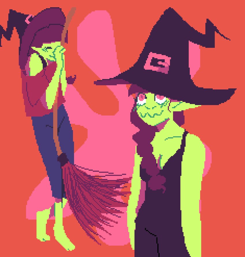 clothing female group hat headgear headwear magic_user not_furry objectophilia objectum solo trio witch witch_broom witch_hat urfavvpuppy human humanoid mammal