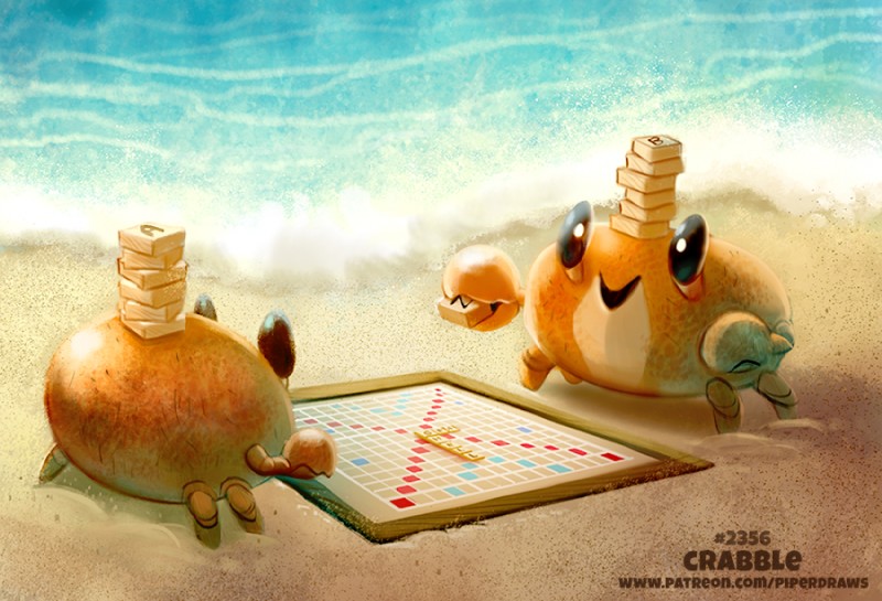 ambiguous_gender beach beady_eyes black_eyes board_game duo feral humor open_mouth pun sand seaside smile visual_pun water piper_thibodeau scrabble arthropod crab crustacean decapoda malacostracan marine digital_media_(artwork) digital_painting_(artwork)