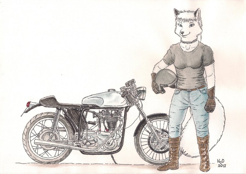 anthro female motorcycle solo vehicle n2o anastasia_(kalahari) arctic_fox canid canine fox mammal true_fox