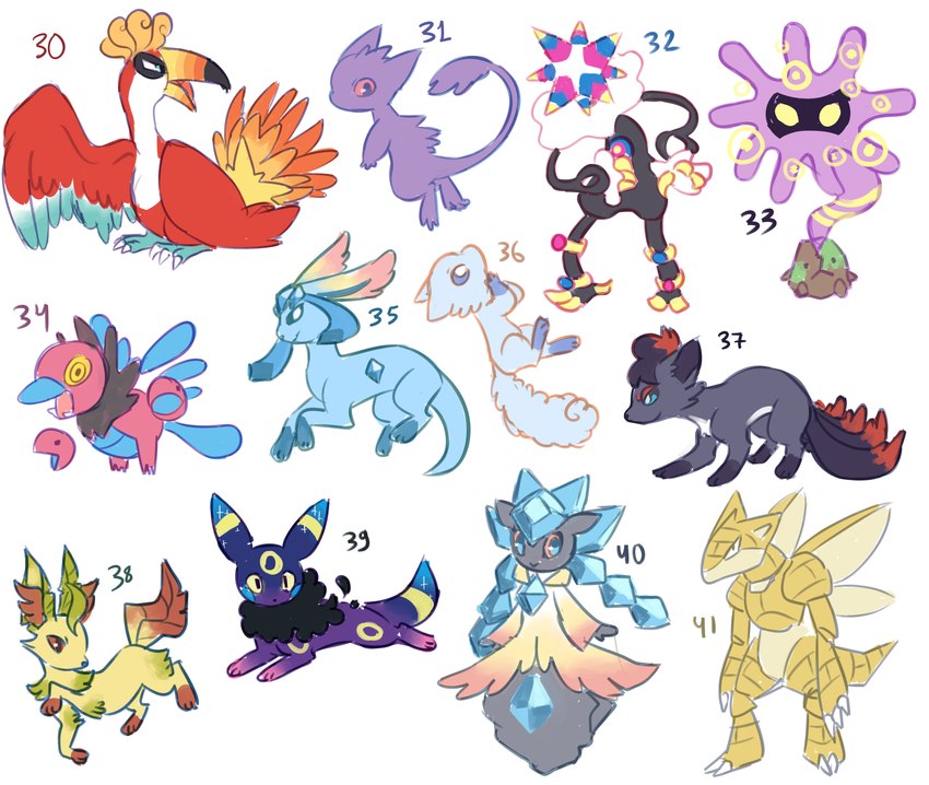 ambiguous_gender anthro beak biped blue_body blue_eyes blue_tail claws feathered_wings feathers feet feral finger_claws fluffy fluffy_tail fur fusion group leaf leaf_tail lying multi_tail number on_front on_ground open_mouth paws pokemon_fusion pupils purple_body purple_fur quadruped red_wings rock sharp_teeth simple_background standing tail tail_feathers talons teeth toe_claws toes tongue white_background white_pupils white_sclera wings yellow_body flavia-elric nintendo pokemon alolan_form alolan_vulpix amaura blacephalon cosmog cradily delphox diancie eeveelution fossil_pokemon generation_1_pokemon generation_2_pokemon generation_3_pokemon generation_4_pokemon generation_5_pokemon generation_6_pokemon generation_7_pokemon gengar glaceon ho-oh hybrid hydreigon leafeon legendary_pokemon mew_(pokemon) pokemon_(species) porygon-z regional_form_(pokemon) sandshrew scyther spiritomb toucannon ultra_beast umbreon vulpix xurkitree zorua 2018 absurd_res digital_media_(artwork) hi_res