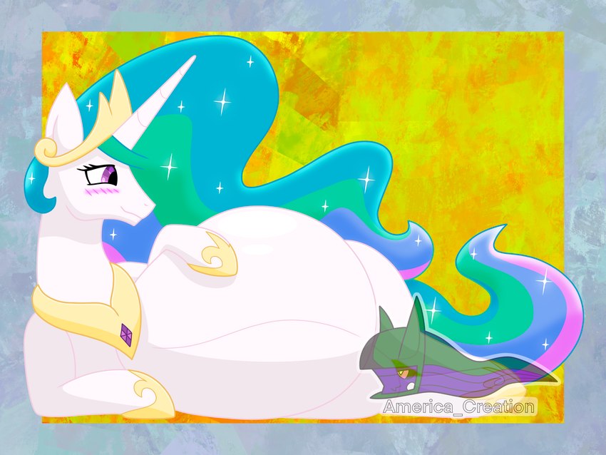 belly big_belly blush female feral hair horn multicolored_hair pregnant pregnant_female pregnant_feral simple_background solo text wings arceus_tummy friendship_is_magic hasbro mayternity mayternity_2025 my_little_pony mythology princess_celestia_(mlp) equid equine horse mammal mythological_creature mythological_equine pony winged_unicorn 4:3 english_text hi_res