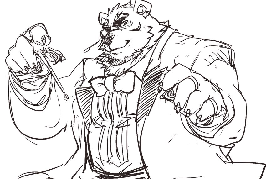 anthro beard bow_tie conducting_baton conductor eyebrows eyewear facial_hair facial_markings head_markings male markings monocle pawpads solo thick_eyebrows exe_exem lifewonders live_a_hero borealis_(live_a_hero) bear mammal polar_bear ursine digital_drawing_(artwork) digital_media_(artwork) sketch