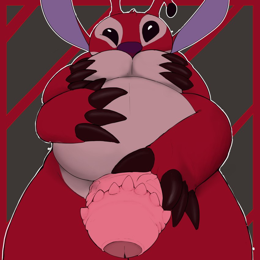 4_arms 4_fingers antennae_(anatomy) anthro biped border brown_claws brown_eyes claws dipstick_antennae fingers fur genitals grey_background hand_on_penis looking_at_viewer male multi_arm multi_limb multicolored_antennae outline outside_border overweight overweight_anthro overweight_male penis penis_towards_viewer pink_penis purple_nose red_body red_border red_fur simple_background solo spiked_penis spikes spikes_(anatomy) vein veiny_penis lotsandlotsoftrains disney lilo_and_stitch leroy_(lilo_and_stitch) alien experiment_(lilo_and_stitch) 1:1 2022 hi_res