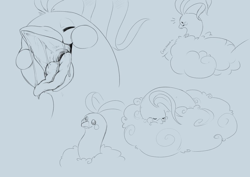 ambiguous_gender feral mouth_shot open_mouth oral_vore vore gravitysinning nintendo pokemon altaria avian bird generation_3_pokemon pokemon_(species) absurd_res hi_res monochrome sketch sketch_page