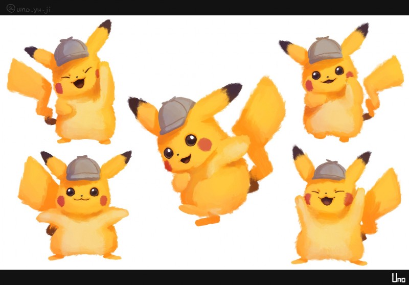 ambiguous_gender clothing feral fur hat headgear headwear simple_background smile solo white_background yellow_body yellow_fur uno_yuuji nintendo pokemon detective_pikachu generation_1_pokemon mammal pikachu pokemon_(species) rodent hi_res letterbox