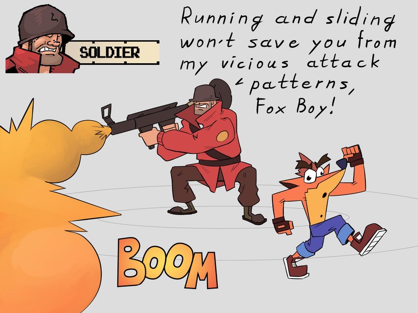 crash bandicoot and soldier (crash bandicoot (series) and etc) created by thef1amethr0wer