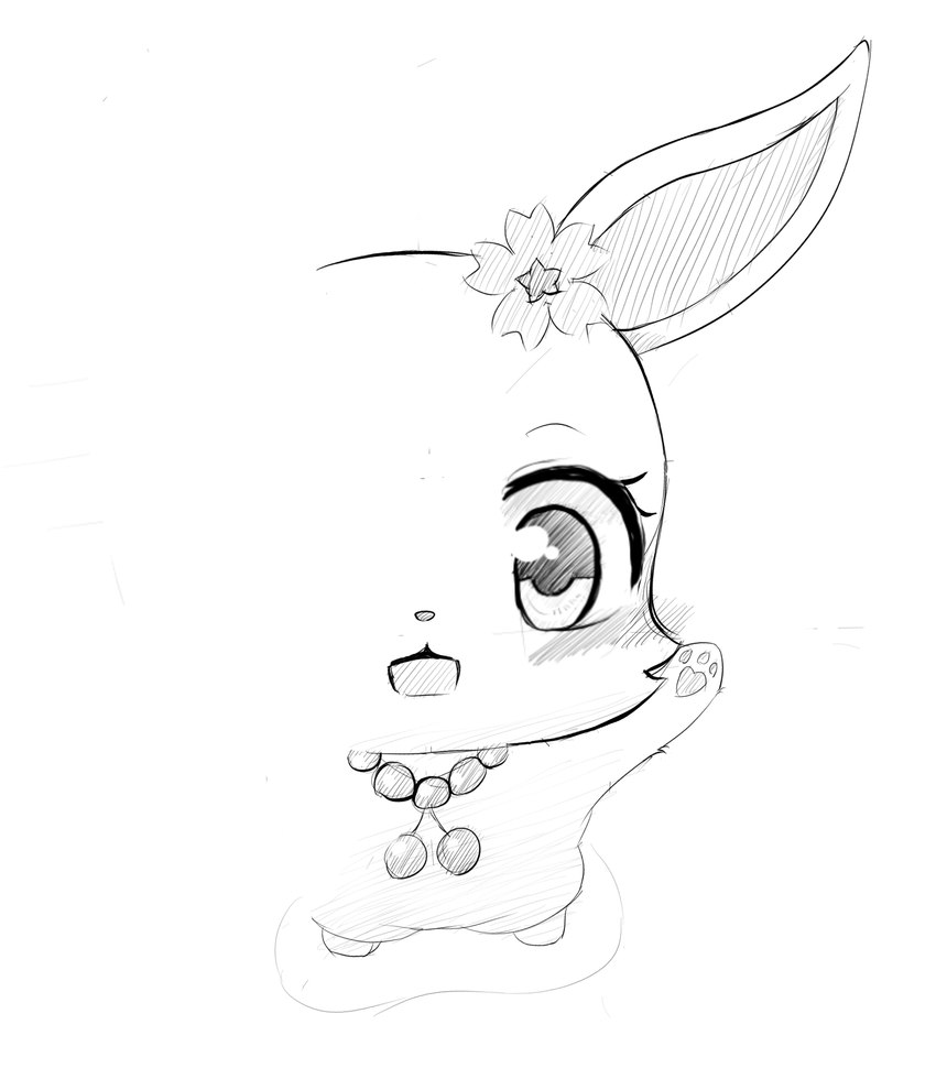 female feral first_person_view high-angle_view solo francat jewelpet sanrio sega sega_fave ruby_(jewelpet) hare lagomorph leporid mammal rabbit hi_res monochrome sketch