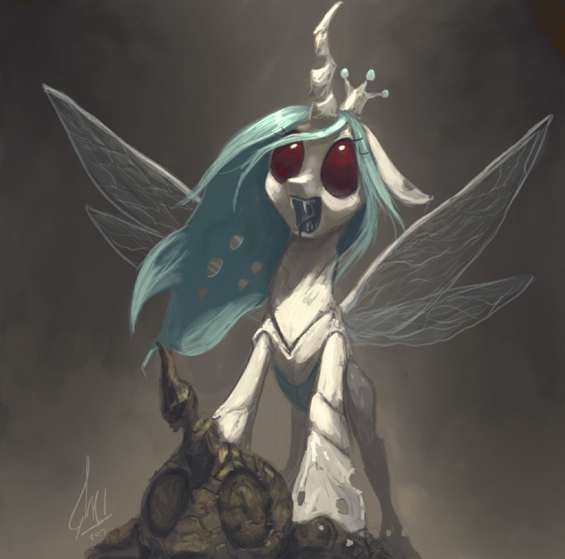 albino crown fangs female feral grey_background headgear hooves horn light quadruped red_eyes shedding shedding_skin simple_background solo teeth unguligrade wings raikoh-illust friendship_is_magic hasbro my_little_pony queen_chrysalis_(mlp) arthropod changeling equid mammal 2017 dated digital_media_(artwork) digital_painting_(artwork) lighting shaded signature soft_shading