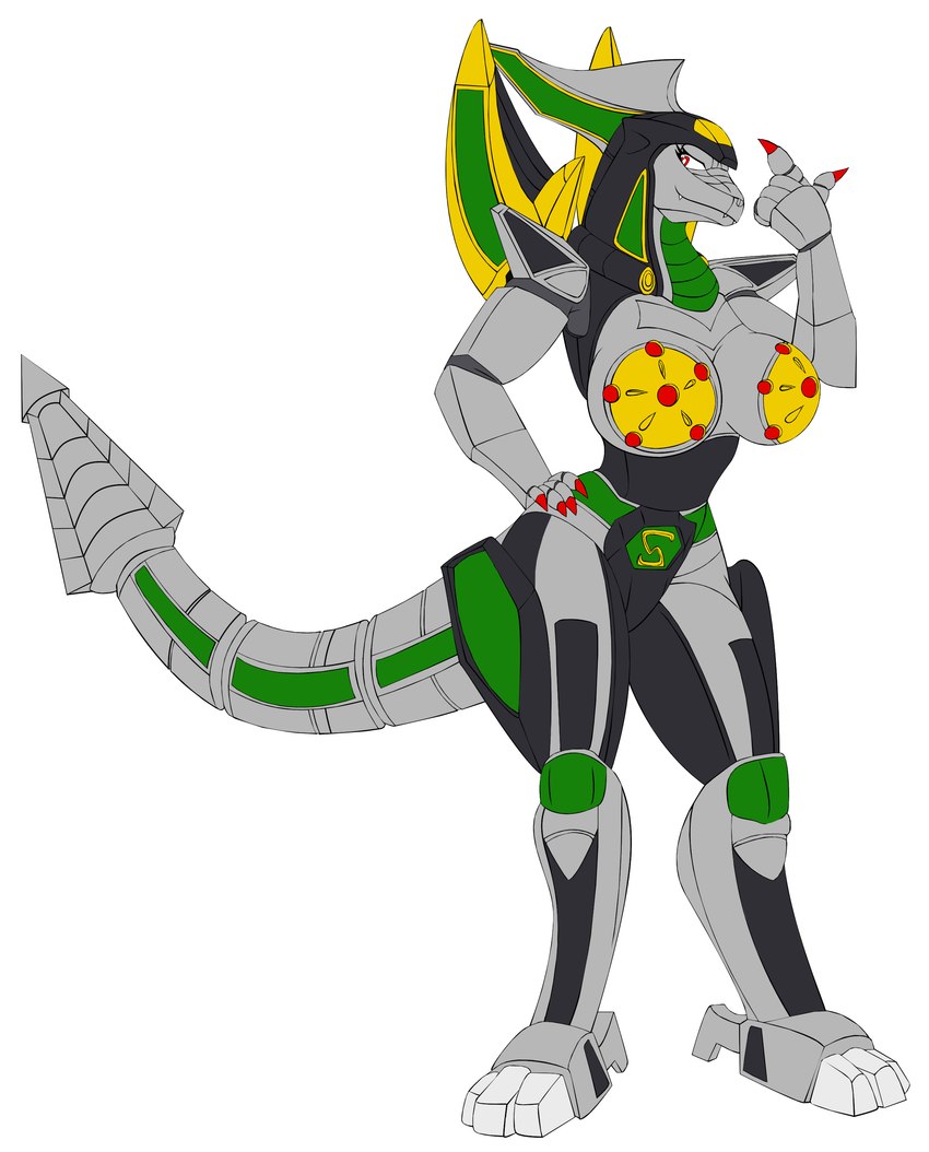 breasts female grey_body machine metallic_body red_eyes solo overlord_gabriel power_rangers super_sentai toei_company dragonzord dinosaur humanoid prehistoric_species reptile robot robot_humanoid scalie absurd_res hi_res