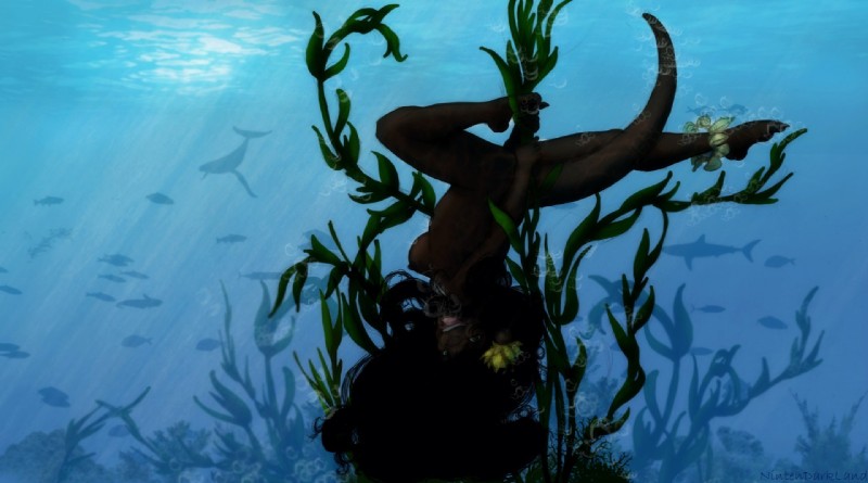 algae anklet breasts brown_body brown_fur dancing female flower fur green_eyes hair jewelry kelp long_hair looking_at_viewer nipples nude plant sea side_boob smile solo swimming underwater water nintendarkland lei-lani fish mammal marine mustelid otter