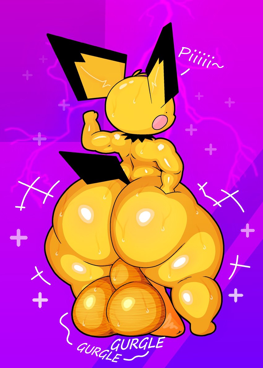 anthro balls big_balls big_butt big_penis butt flaccid flexing foreskin genitals huge_balls huge_butt huge_hips huge_penis huge_thighs male nude onomatopoeia penis perineum solo sound_effects text thick_thighs unretracted_foreskin wide_hips yellow_body senordraws nintendo pokemon generation_2_pokemon pichu pokemon_(species) absurd_res english_text hi_res