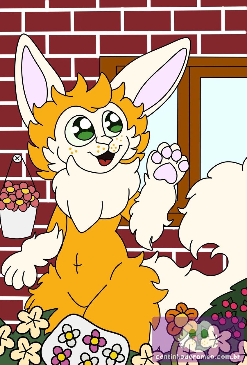 anthro flower freckles garden male neck_tuft plant solo thick_thighs tuft wide_hipped_anthro wide_hipped_male wide_hips coelhoposa_(artist) romeo_(coelhoposa) canid canine fennec_fox fox hybrid lagomorph leporid mammal rabbit true_fox hi_res