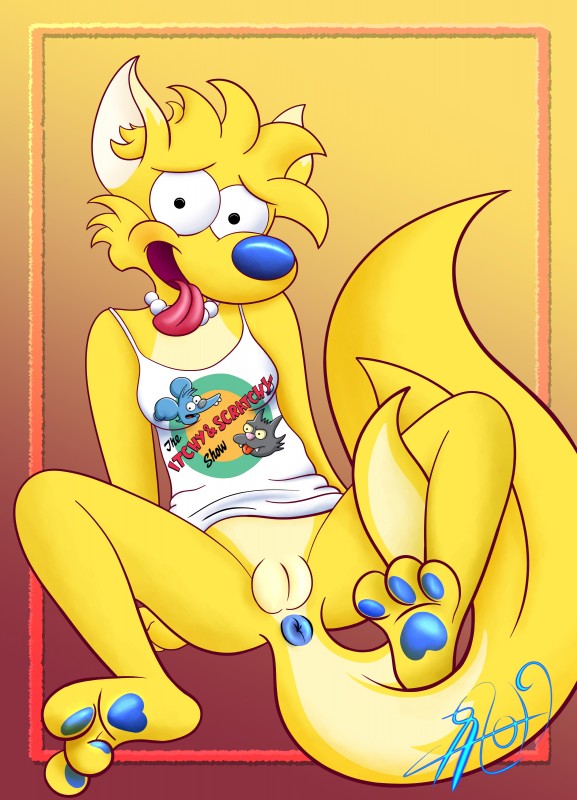 alternate_species anthro anus biped bottomless breasts clothed clothing female fur genitals jewelry looking_at_viewer necklace nude open_mouth pussy shirt smile solo tongue tongue_out topwear yellow_body yellow_fur conditional_dnp lobofeo 20th_century_fox gracie_films the_itchy_and_scratchy_show the_simpsons itchy_(the_simpsons) lisa_simpson scratchy_(the_simpsons) canid canine canis domestic_dog mammal absurd_res digital_media_(artwork) full-length_portrait hi_res portrait yellow_theme