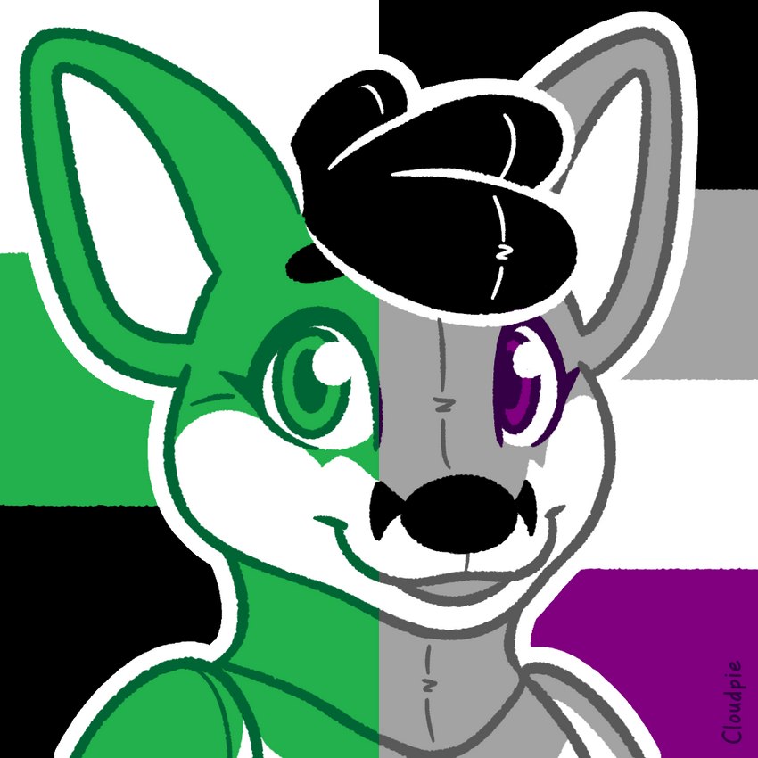 ambiguous_gender anthro asexual_pride_colors circle_eyebrows eyebrows eyelashes head_tuft heterochromia inflatable lgbt_pride looking_at_viewer neutrois_pride_colors open_mouth outline pointy_ears pool_toy prick_ears pride_color_background pride_color_body pride_colors simple_background smile smile_lines solo text tuft white_outline cloudpie conditional_dnp lgbt_pride_month animate_inanimate kangaroo living_inflatable macropod mammal marsupial 1:1 2021 artist_name clip_studio_paint_(artwork) colored_line_art digital_drawing_(artwork) digital_media_(artwork) flat_colors icon restricted_palette