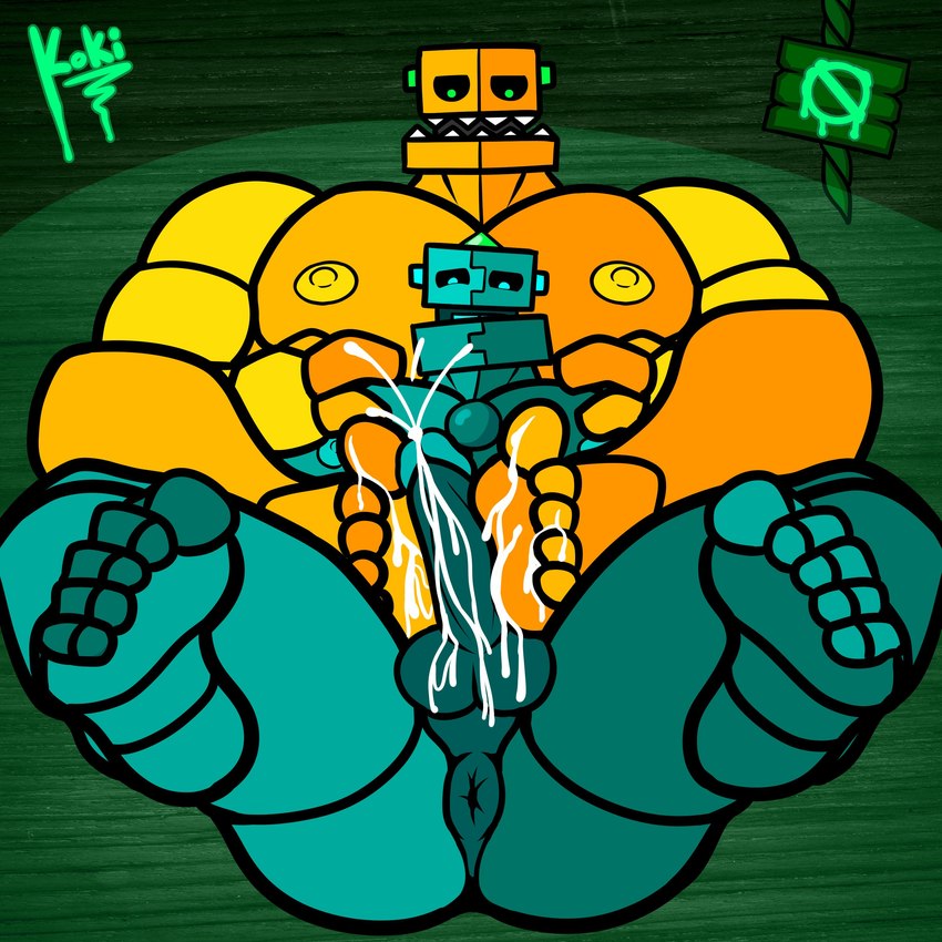 anus balls blue_body blue_eyes bodily_fluids butt cum cum_on_penis cumshot duo ejaculation feet foot_fetish foot_play footjob genital_fluids genitals green_eyes machine male male/male muscular muscular_male nipples not_furry orb penile penis scratch sex yellow_body koki_1 geometry_dash robtop robtopgames potbor_(geometry_dash) scratch_(geometry_dash) humanoid robot robot_humanoid 1:1 absurd_res hi_res