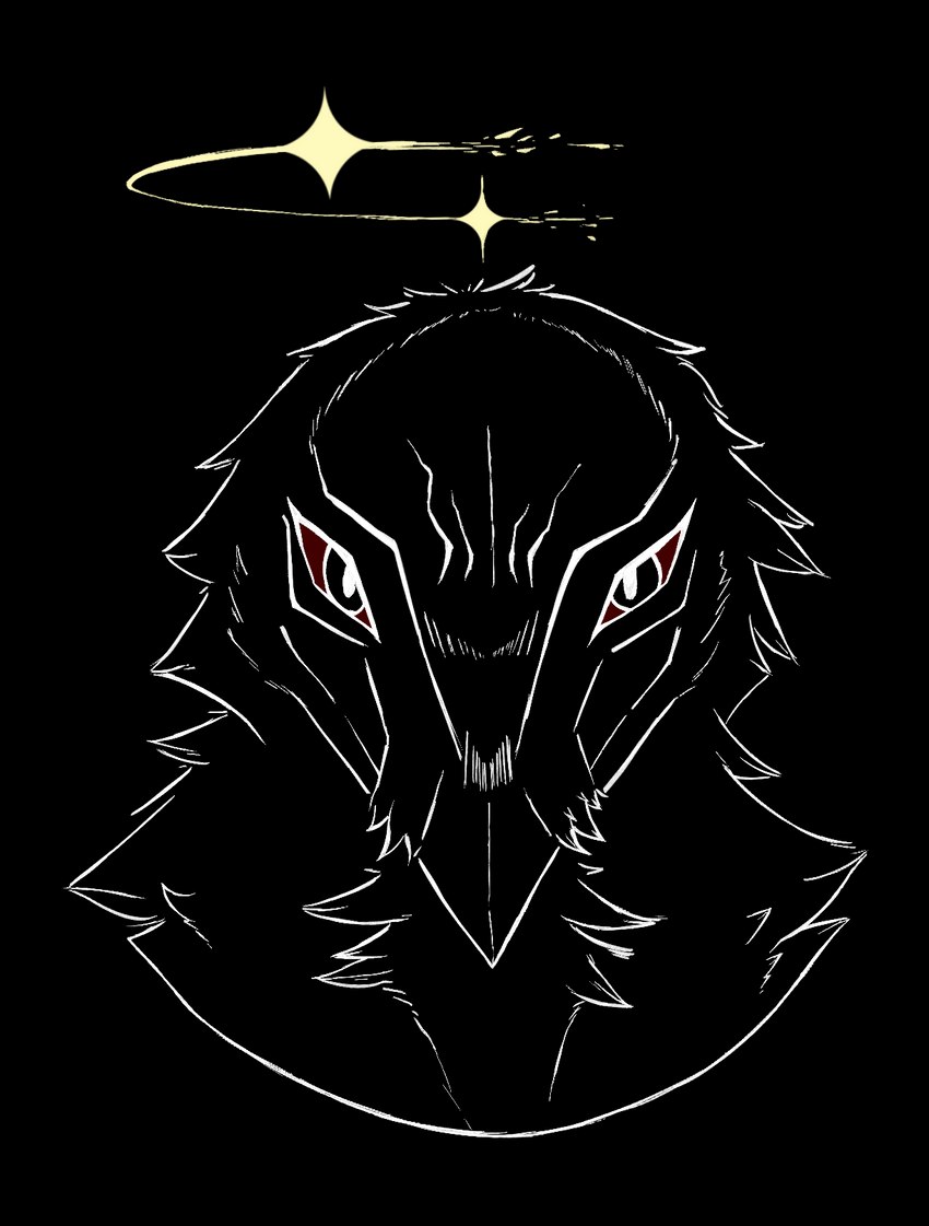 anthro beak broken_halo feather_tuft feathers halo looking_at_viewer male pupils solo tuft possumcrimes cc-by-sa creative_commons scp_foundation whore_of_blood morningstar_fatish avian demon 2022 alpha_channel bust_portrait digital_drawing_(artwork) digital_media_(artwork) hi_res line_art official_art portrait story_at_source three-quarter_portrait